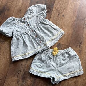 Tommy Bahama Pale Blue Gray Yellow White Floral Embroidery Outfit Set Girls 4T